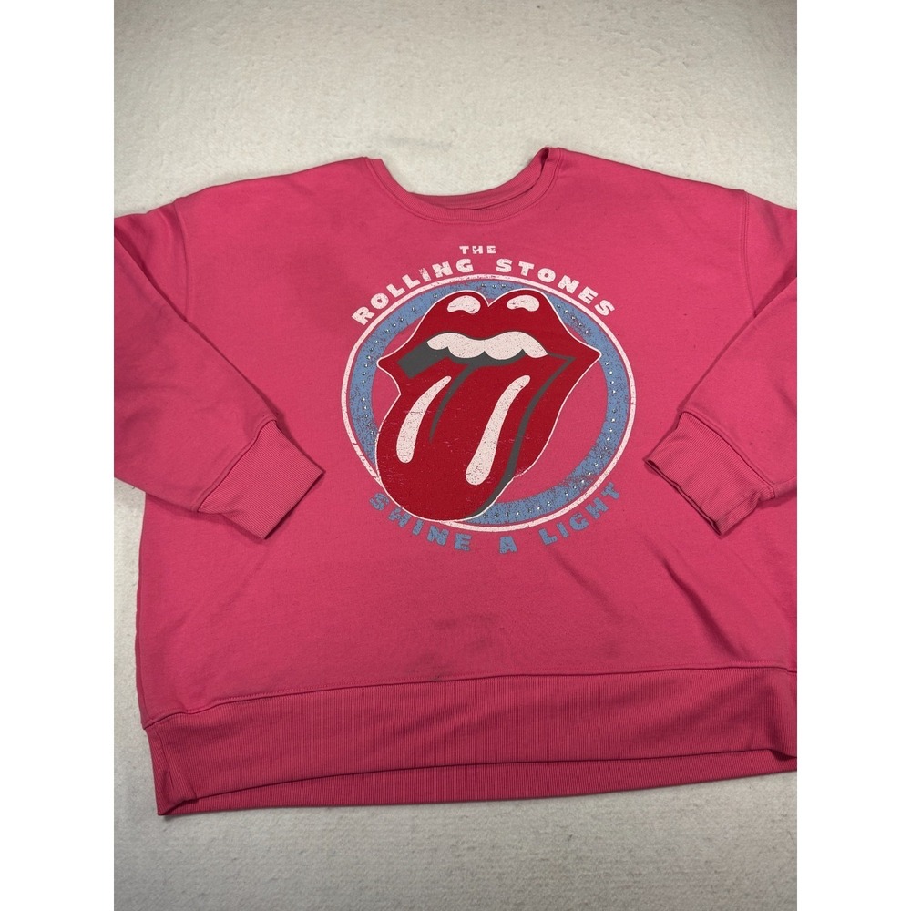 The Rolling Stones Sweatshirt Womens XL (16-18) Pink Fleece Lined Graphic Print